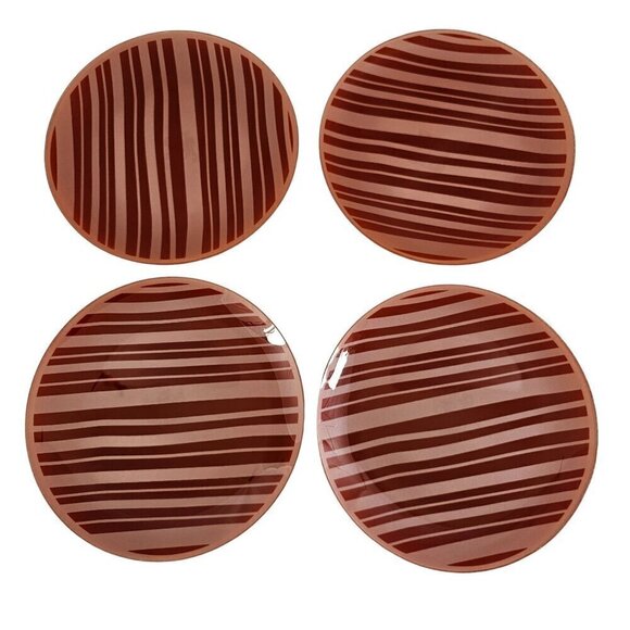 Temp-Tations Classic Red Stripe Glass Salad Luncheon Plates – Set of 4 - Picture 1 of 10